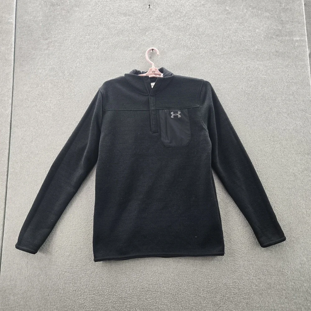 Under Armour Men Sweatshirt M Black Activewear‎ Gorpcore Logo Zipper Long Sleeve